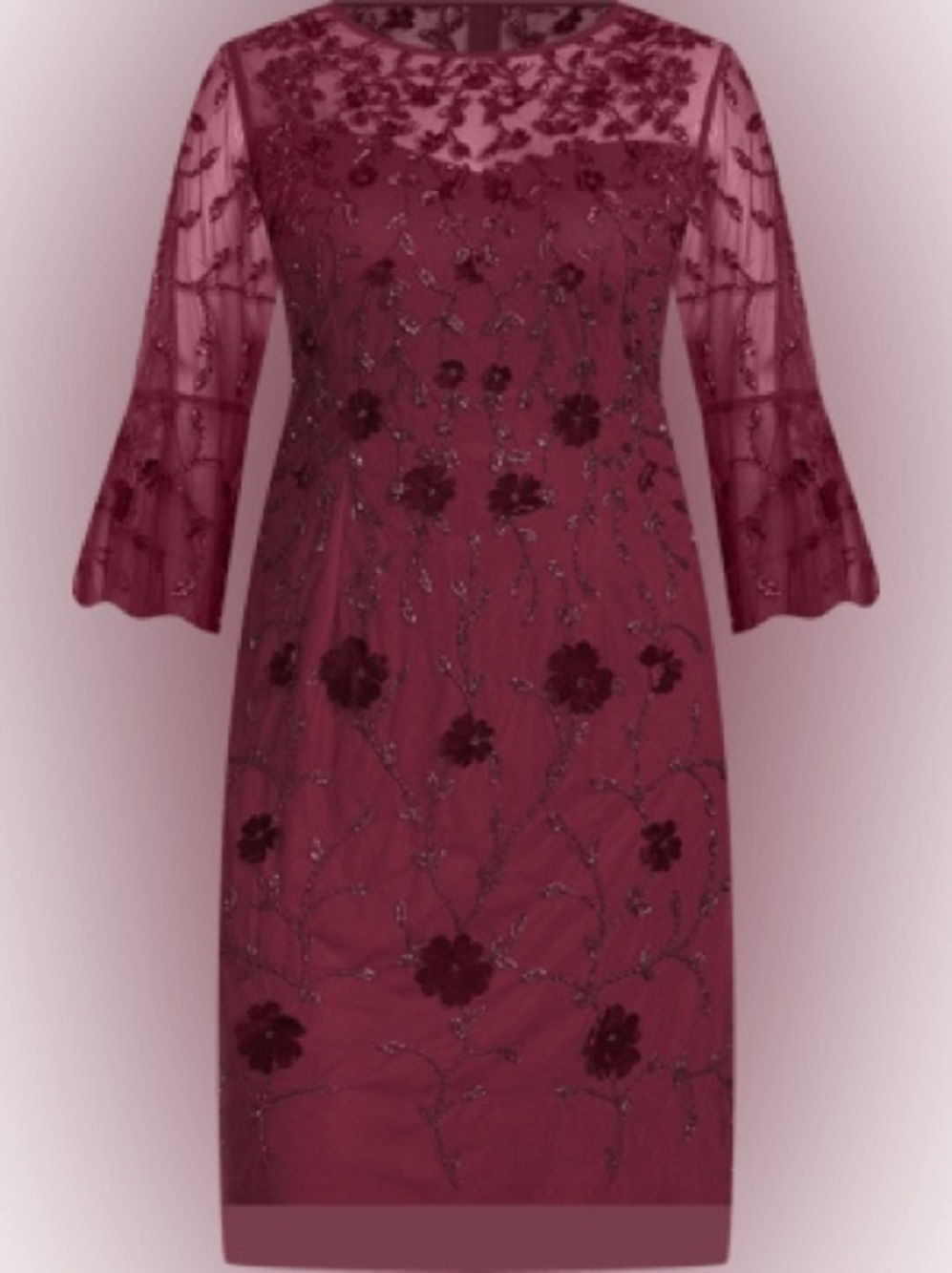 Adrianna Papell Embroidered Mesh Sheath Dress in Mahogany SIZE:16W MSRP $279